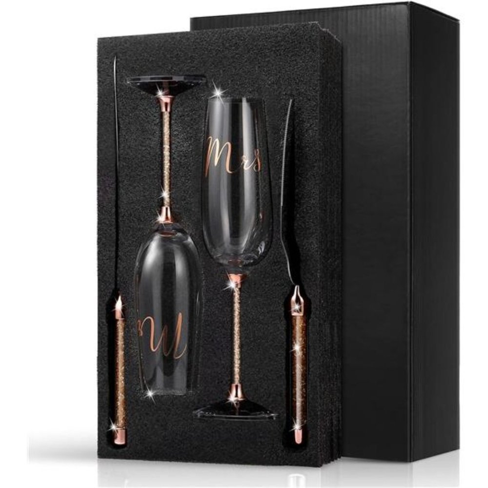 4 Piece Wedding Toasting Flutes and Cake Server Set Wedding Reception Supplies